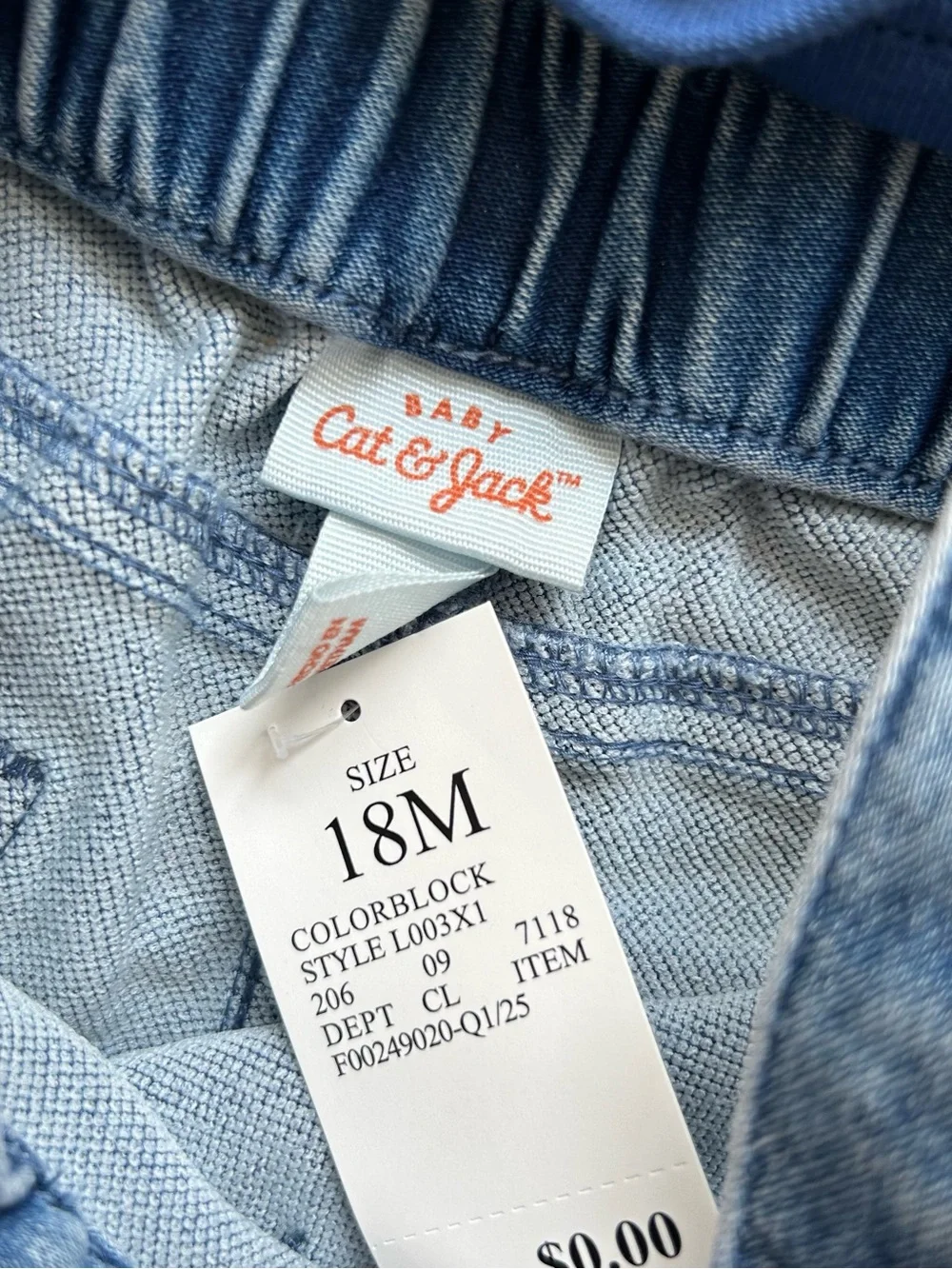 Cat & Jack 2-Piece Denim Overall Shorts & Colorblock T-Shirt Set 18 M
